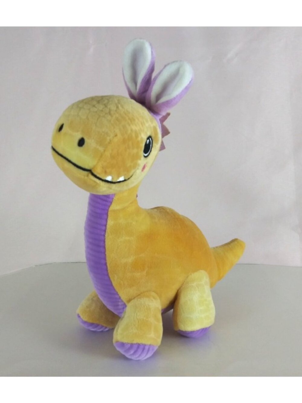 Way To Celebrate Yellow & Purple Dinosaur Wearing Easter Bunny Ears 10" Plush